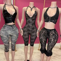 Viviblook Z613ST01 Summer Street Sexy Black Sleeveless <strong>Top</strong> Cropped Pants Set 2-piece Set <strong>Women</strong> Matching Sets <strong>Women</strong> <strong>Jumpsuit</strong>