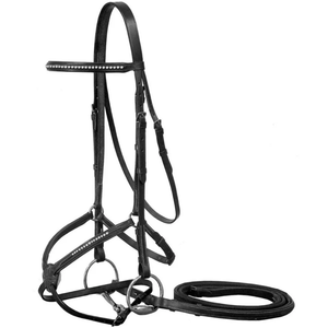 Brida de cuero para caballo con diseño de figura 8 y cristales, con riendas, forro polar acolchado, costuras elegantes, estilo inglés, venta al por mayor OEM - Product Image 1