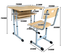 Ensemble de bureau et chaise d'école en bois réglables avec dossier à poignée, table d'étude sans plastique, mobilier de classe écologique pour enfants
