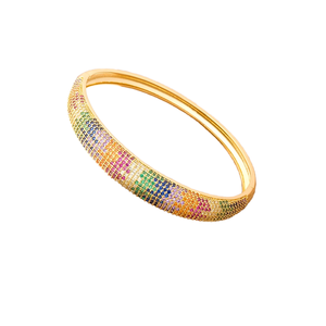 Bracelet jonc tendance en acier inoxydable plaqué or 18 carats, élégant et luxueux, avec fermoir en zircon rose en forme de losange, ne se décolore pas - Product Image 1