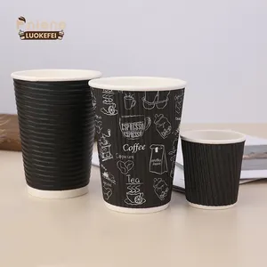 12 온스 일회용 인쇄 에코 재활용 제조업체 퇴비 가능한 핫 더블 월 리플 뚜껑이있는 커피 종이 컵