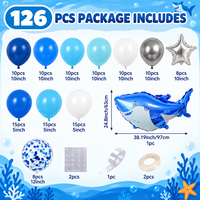 Kit d'arche de ballons animaux marins 126 pièces, ballons en latex bleus, confettis, requins, étoiles, décoration de fête d'anniversaire pour enfants