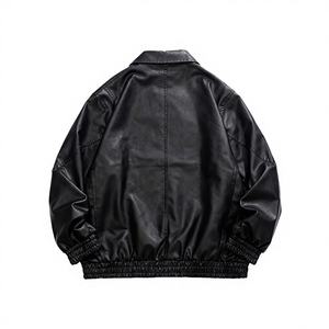 ملابس رجالية مخصصة بسحاب كامل جاكيت جلدي كبير الحجم جاكيت مُطرز جاكيت جلد شتوي للرجال - Product Image 2