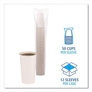 Vasos Desechables Blancos para Bebidas Calientes Boardwalk de 20 oz, 12 Vasos por Funda, 50 Fundas por Caja, 50 Cajas por Cartón - Product Image 1