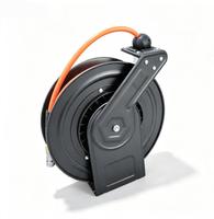 Enrouleur de tuyau d'arrosage auto-rétractable en acier robuste, noir, à fixation murale, pour eau et air, 50 pieds 3/8'' et 100 pieds 1/4''