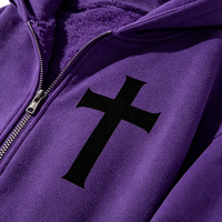 ODM Private Label Apparel French Terry Half Zip Hoodie Streetwear Drop Shoulder Blank Plain Purple Hoody