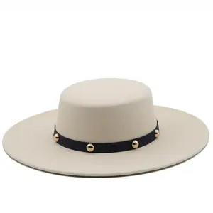 Retro multi-color flat top big brim hat autumn and winter British wool felt hat men's and women's top hat