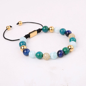 New Fashion 8mm Natural Stone Green Blue Jade <strong>Beads</strong> Custom <strong>Logo</strong> Macrame Braided Women Friendship <strong>Bracelet</strong> - Product Image 3