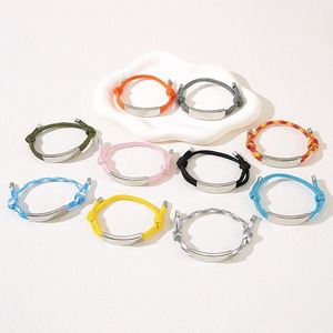 Pulsera de cuerda de Milán con logotipo personalizado con abalorio de acero inoxidable Pulsera trenzada de cuerda ajustable personalizada Pulsera de la amistad - Product Image 2