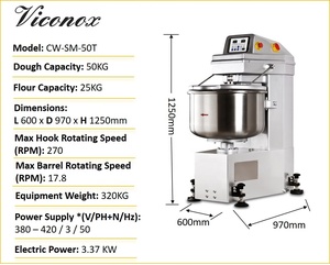 Máy trộn bột mì xoắn ốc công nghiệp 50kg, máy trộn bột pizza xoắn ốc để bán - Product Image 2