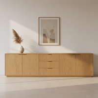 Meuble TV en bois massif chêne clair, 4 portes, 3 tiroirs, buffet, armoire de rangement de luxe, credenza moderne pour salon