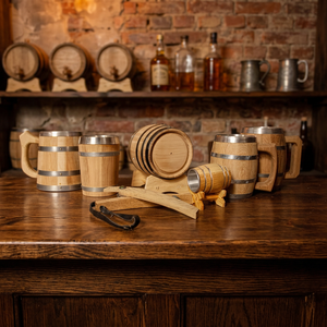 Pot en bois de qualité supérieure 700 ml, marron avec bord noir, fait main, La Casa Del Barril Mexique, pour stockage de liquides et décoration (bière) - Product Image 3