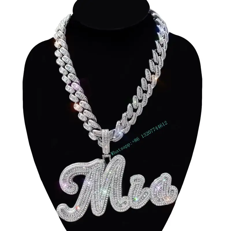 Foxi Sieraden Baguette Cubaanse Ketting Iced Out Aangepaste Naam Hanger Voor Vrouwen Mannen