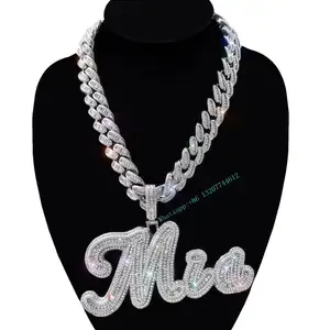 Foxi Jewelry Big Baguette Cuban Chain Iced Out Custom Name Pendant for Women Men