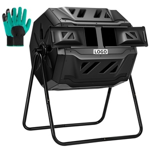 Composteur extérieur multifonctionnel à double rotation de 160 L, résistant à la corrosion, porte noire, type à bascule, <span class=keywords><strong>terrasse</strong></span>, pelouse, jardin, moderne - Product Image 1