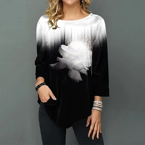 Women Blouses Floral Print Tops Tunic 3/4 Sleeve Gradient Female Casual Blouse 2020 Spring Summer Lady Irregular Loose Clothes