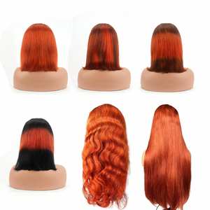 Peluca frontal de encaje 13x4 transparente sin pegamento, lisa, de cabello humano Remy brasileño 100% al por mayor, colección de colores naranja jengibre 350 - Product Image 1