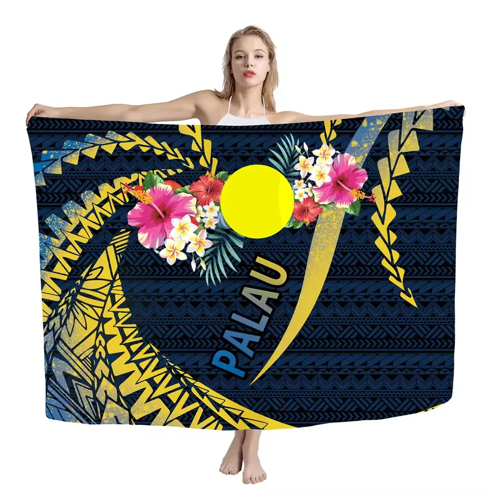 Palau Hibiskus-Blumenmuster Damenstrandbekleidung Drop-Shipping-Produkte 2023 hawaiianische Lavalava Sarong Druck auf Abfrage Sarong Smock