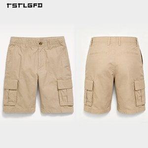 Manufacturer Khaki Cargo Shorts Dual Flap Pockets Metal Button Waist Adjustable Waistband Relaxed Fit Shorts - Product Image 4