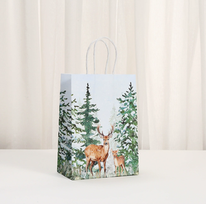 Wholesale winter forest Christmas gift packaging bag holiday gift bag handbag <b>pinecone</b> reindeer wreath kraft paper bag - Product Image 4