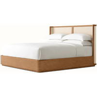 Lit double haut de gamme en bois massif avec tête de lit rembourrée confortable à double panneau en chêne, design écologique, style luxe léger moderne pour