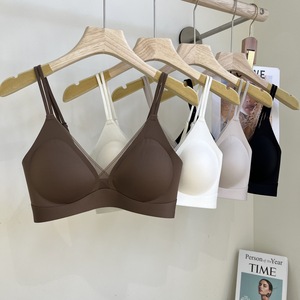 Sujetador de malla sexy estilo americano con cuello en V para mujer, suave y transpirable, con logo personalizado, copas 3D extraíbles, ropa interior <span class=keywords><strong>sin</strong></span> costuras para uso diario. - Product Image 3