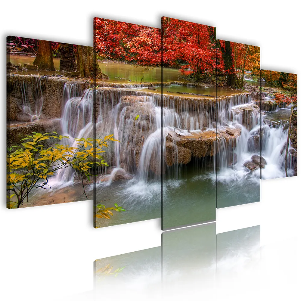 Waterfall Painting Scenery Canvas Panel Custom Decorative Home Decoration Landscape Living Room Picture Prints 5 Piece Wall Art