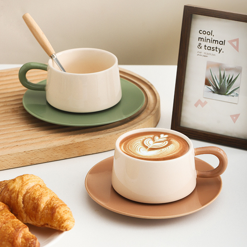 XingXingShunShun Cappuccino Cups With Saucers – 8 Oz Ceramic Vertical Stripe Set Of 4, Dishwasher & Microwave Safe - View #9