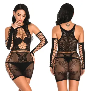 Sexy Phụ Nữ Fishnet Night Dress Hot Bodycon Clubwear Sexy Catsuit Erotic Trong Suốt Midi Dresses Hot Bán