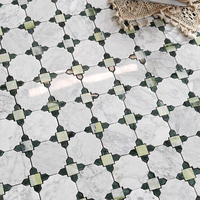 Mosaïque de marbre blanc et vert découpée au jet d'eau, motif géométrique, polie, pour mur et sol, idéale pour cuisine et salon