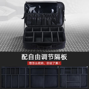 Sac à cosmétiques de grande capacité, directement de l'usine, avec séparateurs ajustables pour le rangement à domicile, fermeture éclair de couleur unie - Product Image 1