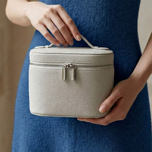 Grey Littch Pattern PU Leather Eco-Friendly Water Resistant <b>Makeup</b> Bag Cylindrical Travel for <b>Case</b> Large Capacity Cosmetic - Product Image 6