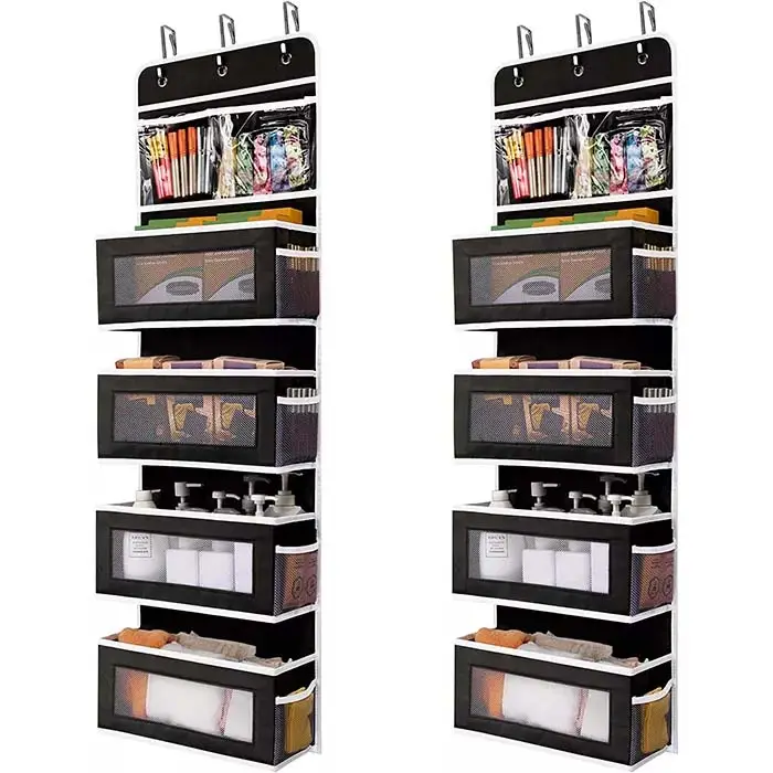 Wholesale Black 2 Pack 5-Shelf Over Door Organization Storage Hanging Closet Organizers With Side Pocket