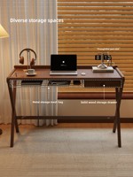 Bureau d'ordinateur en bois massif de style mi-siècle, en noyer vintage, rectangulaire, poste de travail de bureau, table de chevet pour chambre à coucher, table de maquillage, bureau à usage domestique