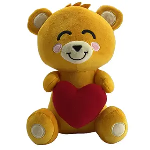 חמוד דוב ממולא צעצוע ולנטיין צהוב דוב בפלאש צעצוע עם אדום לב למתנה הטובה ביותר