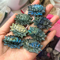 Nouveautés 35mm pierre semi-précieuse artisanat Natur Blue Flash Labradorite sculpture Lotus pour Reiki