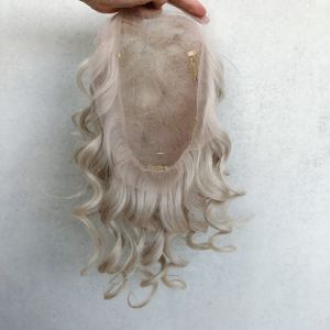 Topper per <span class=keywords><strong>Capelli</strong></span> Umani 9x9 in Pizzo Biondo Platino, 100% <span class=keywords><strong>Capelli</strong></span> Grezzi Allineati alla Cuticola, Posticci con Base in Pizzo e Clip per Donne con <span class=keywords><strong>Capelli</strong></span> Sottili - Product Image 6