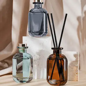 120ml Home Decor Elegant Amber Glass Reed Room Diffuser Bottle With Rattan Sticks