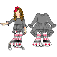 Nouveau design de haute qualité Ensemble de vêtements à semelles cloches Tenue de Noël pour bébés et enfants Blouse et pantalon pour garçons et filles