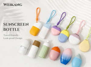 Custom Two-Tone Sunscreen Squeeze Bottle With Detachable Lanyard Private Label Mini Travel Sunblock Plastic Bottle Manufacturer