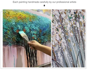 Dipinti d'Arte Personalizzati dai Toni Grigi Moderni Dipinti a Mano su Tela con Grande Fiore e Grande Albero Pittura a Olio Decorativa da Parete - Product Image 3