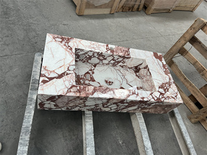 Lavabo de tocador de baño de mármol de lujo Rectángulo Calacatta Fregaderos de baño colgantes de pared de mármol rosa - Product Image 2