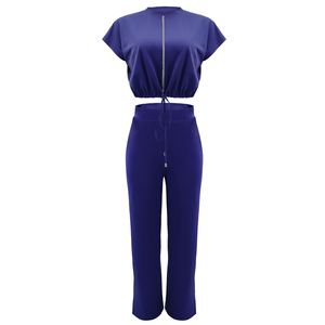 Completo da <span class=keywords><strong>donna</strong></span> 2026 estivo con top corto con coulisse, t-shirt <span class=keywords><strong>a</strong></span> vita alta con cerniera e pantaloni, set due pezzi casual alla moda - Product Image 3