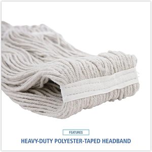 Boardwalk BWK424CEA 24 Oz. Tête de balai serpillère en coton Pro Loop Web/Tailband Wet Mop Head blanc - Balai de haute qualité pour le nettoyage - Product Image 6