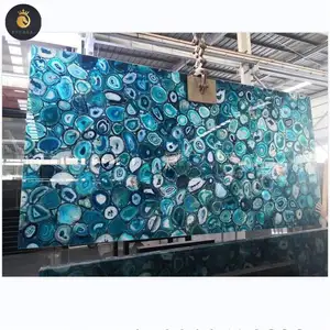 瑪瑙石用卸売よく磨かれた青い瑪瑙カウンタートップ瑪瑙スライス