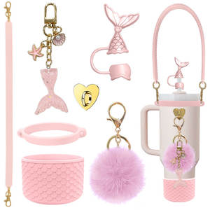 Nouvelle série écailles de poisson : Ensemble de 7 accessoires pour gobelet isotherme 40oz, comprenant des protections de base en silicone, une corde et des capuchons de paille, coffret cadeau promotionnel pour boissons - Product Image 3