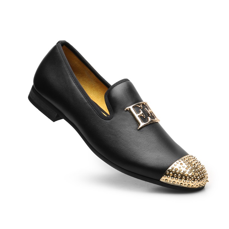 slim fit dress slacks Gold Top Metal Toe Italian Men Velvet Dress Shoes Black / 10.5 main image 1