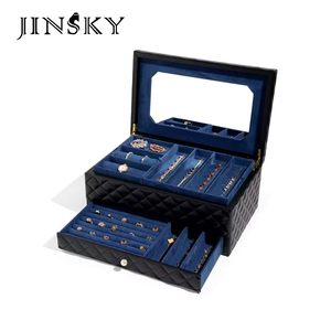 Premium Rhombus Leather Jewelry Case Multi Compartment <b>Ring</b> Necklace Bangle <b>Storage</b> Box Factory Bulk Wholesale - Product Image 1