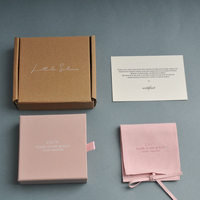 Juego de embalaje de joyería, caja de cajón rosa con inserto para pendiente, sobre, bolsa, Introducción, tarjeta de agradecimiento, caja de correo, logotipo personalizado
