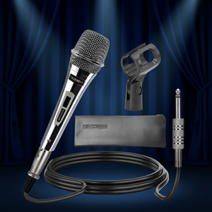 Micrófono vocal dinámico profesional de 5 núcleos XLR cardioide de mano con cable y soporte. - Product Image 2